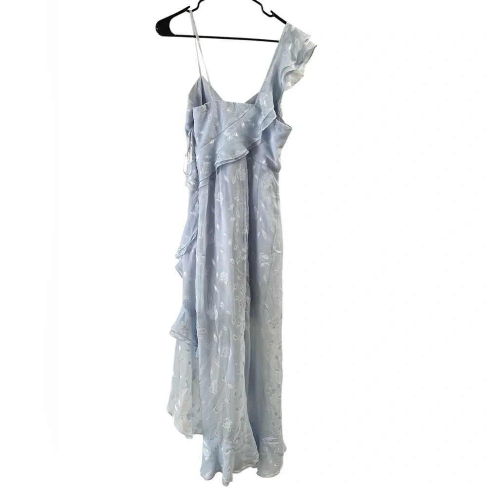 Lulus light blue floral jacquard ruffled maxi dress